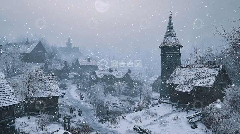 高清大图下载【趣麦麦图】雪景村庄
