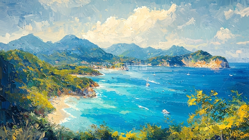 高清大图下载【趣麦麦图】海滨风景油画风格