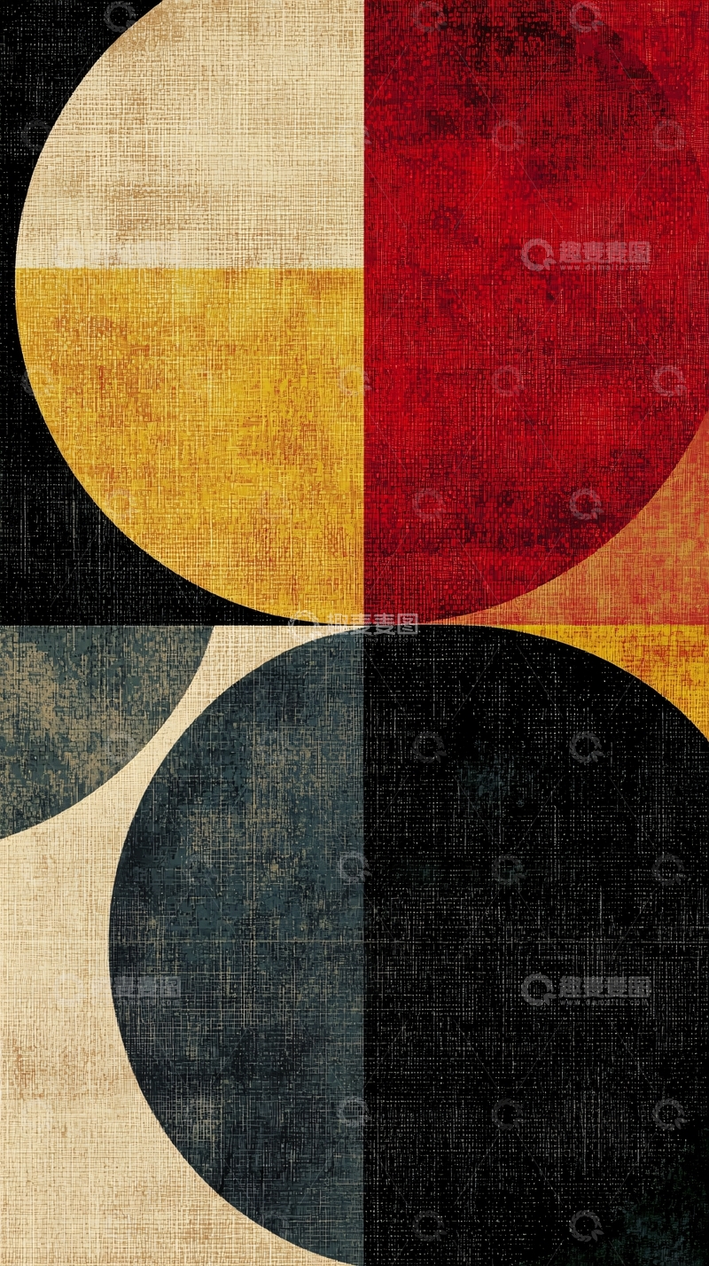 高清大图下载【趣麦麦图】复古几何圆形抽象画