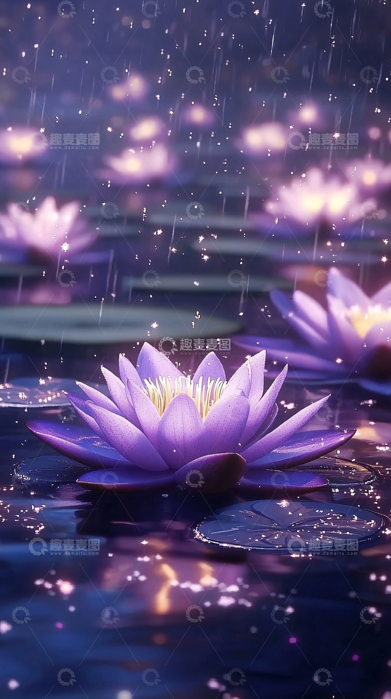 高清大图下载【趣麦麦图】雨中紫莲花