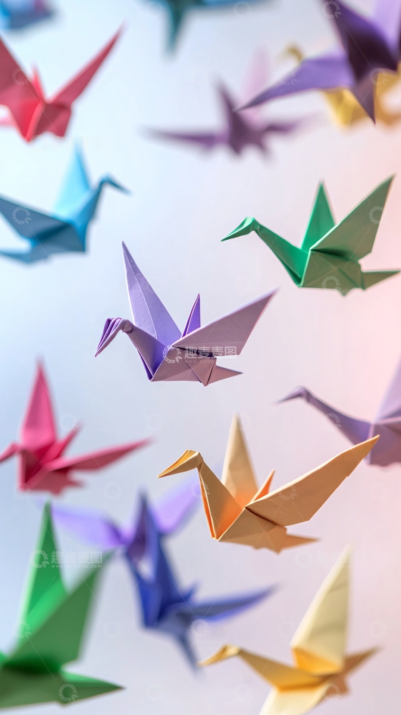 高清大图下载【趣麦麦图】彩色纸鹤群飞