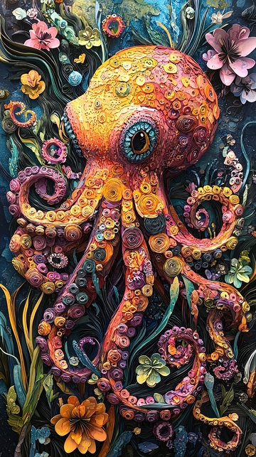 色彩鲜艳的章鱼在花园里