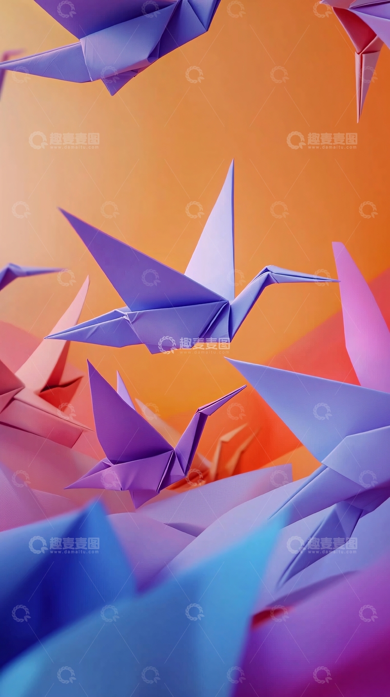 高清大图下载【趣麦麦图】彩色纸鹤群飞