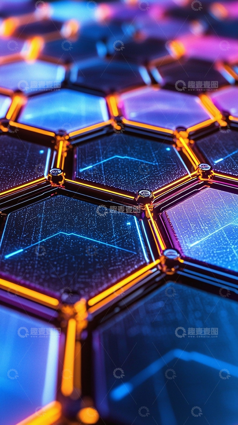 高清大图下载【趣麦麦图】彩色蜂窝状科技背景