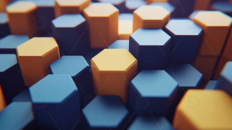 蓝橙色六边形几何背景