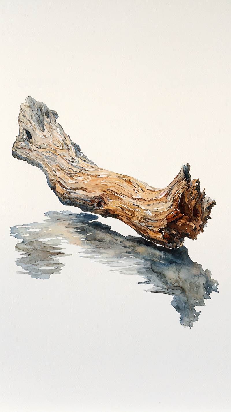 高清大图下载【趣麦麦图】漂流木水彩画