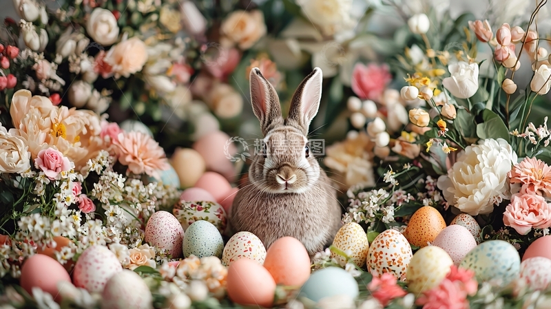 高清大图下载【趣麦麦图】复活节兔子鲜花彩蛋