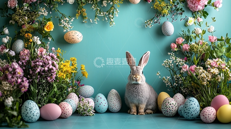 高清大图下载【趣麦麦图】复活节兔子和彩蛋花卉