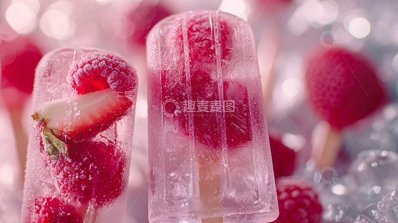 高清大图下载【趣麦麦图】草莓覆盆子冰棒