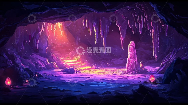高清大图下载【趣麦麦图】奇幻洞穴紫色光芒