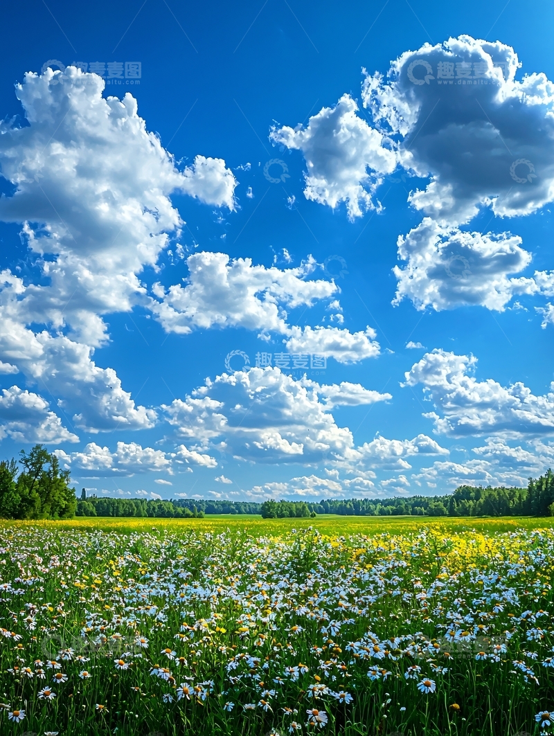 高清大图下载【趣麦麦图】蓝天白云下的田野