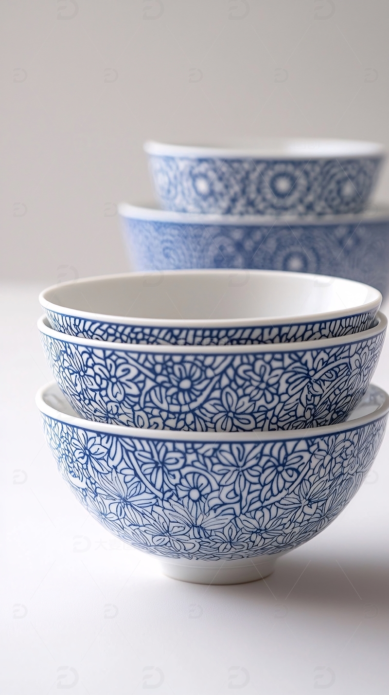 高清大图下载【趣麦麦图】蓝色花卉瓷碗