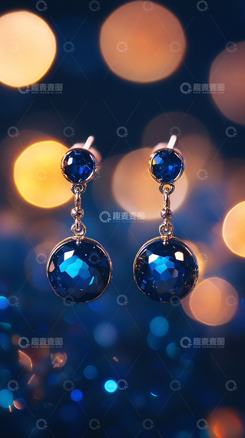 高清大图下载【趣麦麦图】-蓝色宝石耳坠