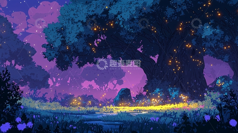 高清大图下载【趣麦麦图】梦幻星空下的大树