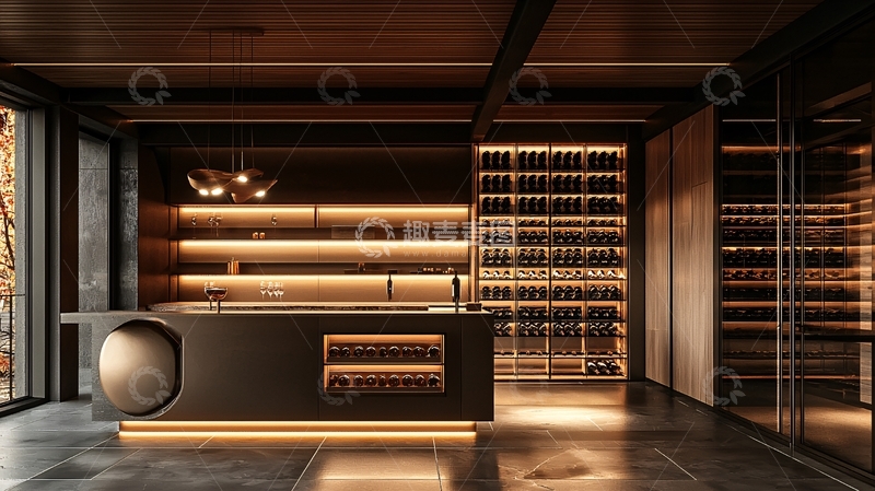 高清大图下载【趣麦麦图】奢华现代酒窖吧台