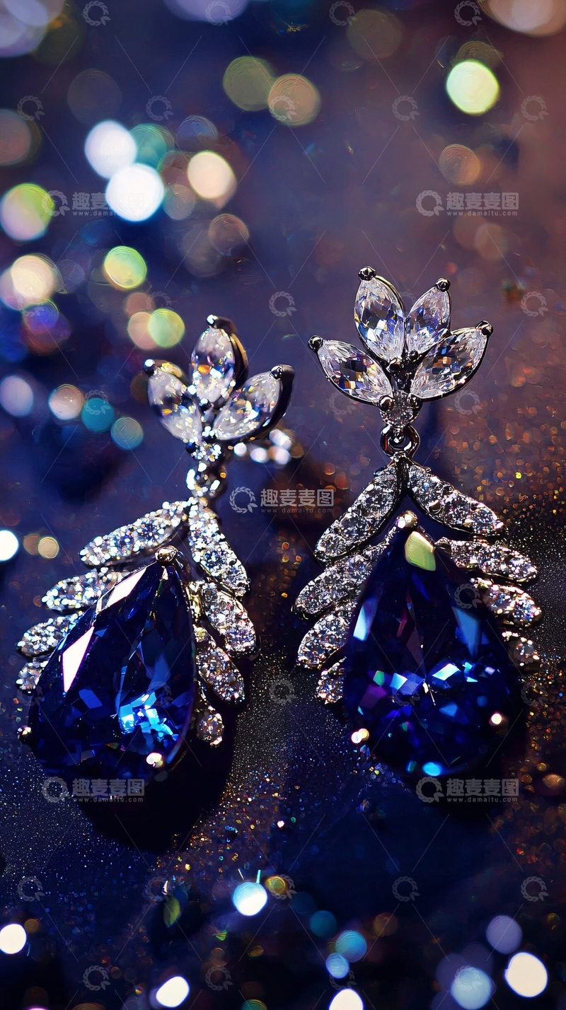 高清大图下载【趣麦麦图】蓝宝石耳环
