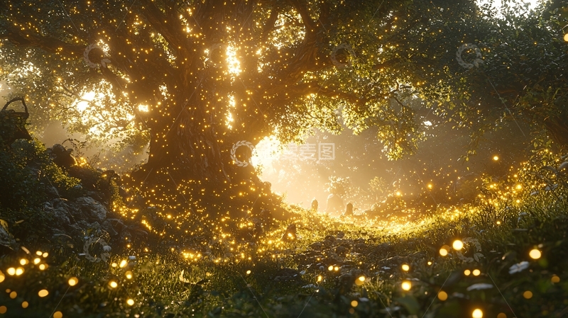 高清大图下载【趣麦麦图】金色光芒照耀的森林