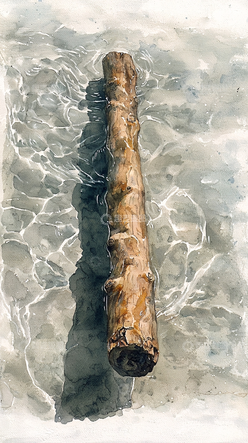 高清大图下载【趣麦麦图】水面漂浮的木头