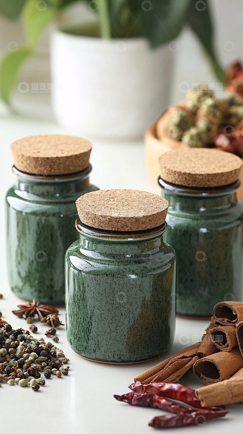 高清大图下载【趣麦麦图】绿釉陶瓷调味罐