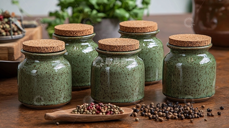 高清大图下载【趣麦麦图】绿色陶瓷调料罐