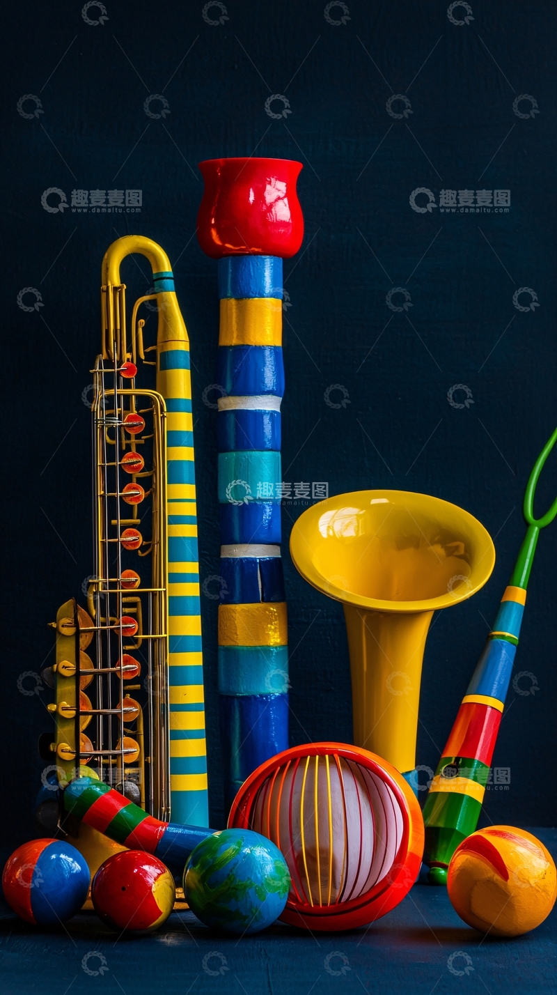 高清大图下载【趣麦麦图】彩色乐器玩具静物