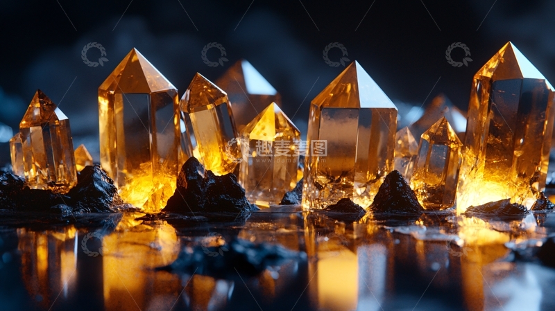 高清大图下载【趣麦麦图】闪耀的金色水晶簇