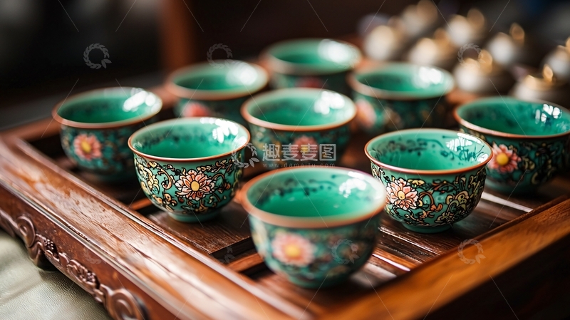 高清大图下载【趣麦麦图】青花瓷茶杯套装