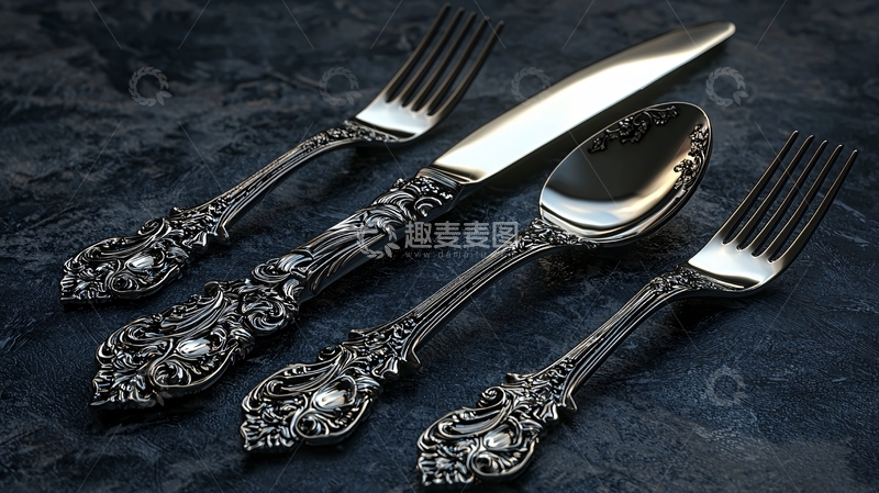 高清大图下载【趣麦麦图】欧式复古银质餐具