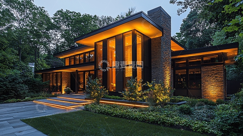 高清大图下载【趣麦麦图】现代风格别墅夜景