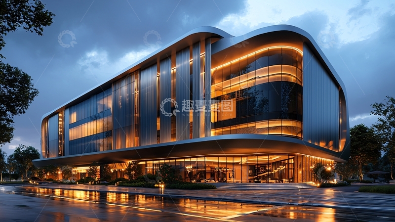 高清大图下载【趣麦麦图】现代建筑外观夜景