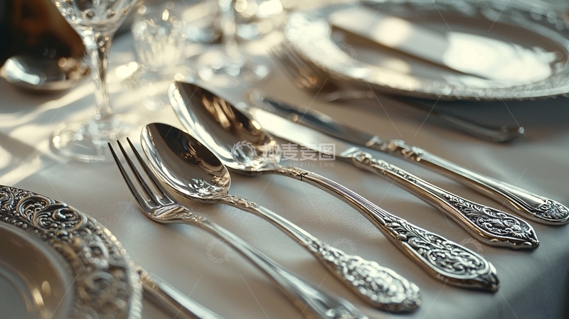 高清大图下载【趣麦麦图】奢华银质餐具摆设