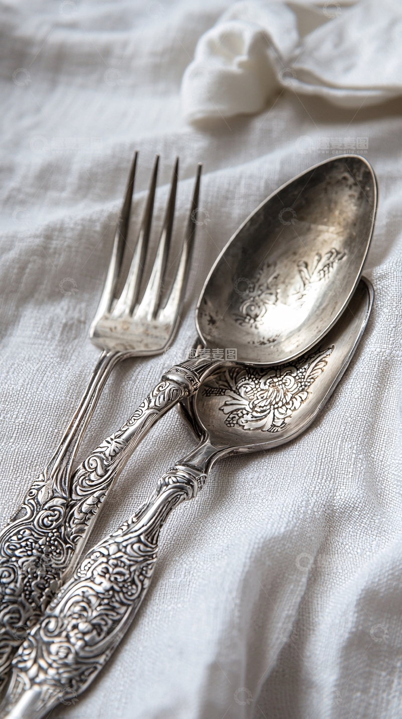 高清大图下载【趣麦麦图】复古银质餐具