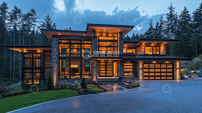 高清大图下载【趣麦麦图】现代风格豪宅夜景