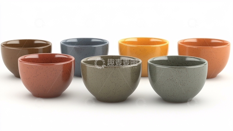 高清大图下载【趣麦麦图】七个彩色陶瓷小碗