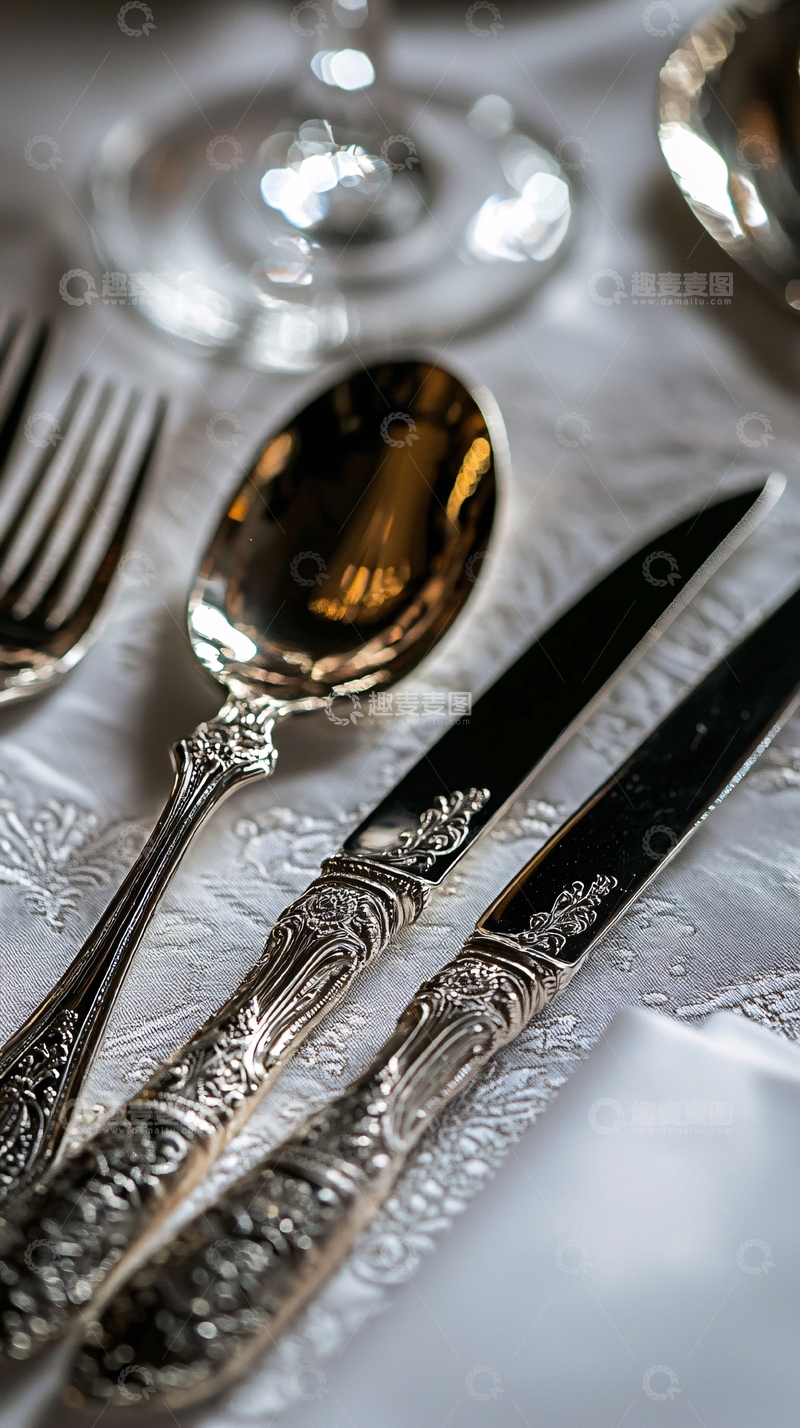 高清大图下载【趣麦麦图】奢华银质餐具摆设