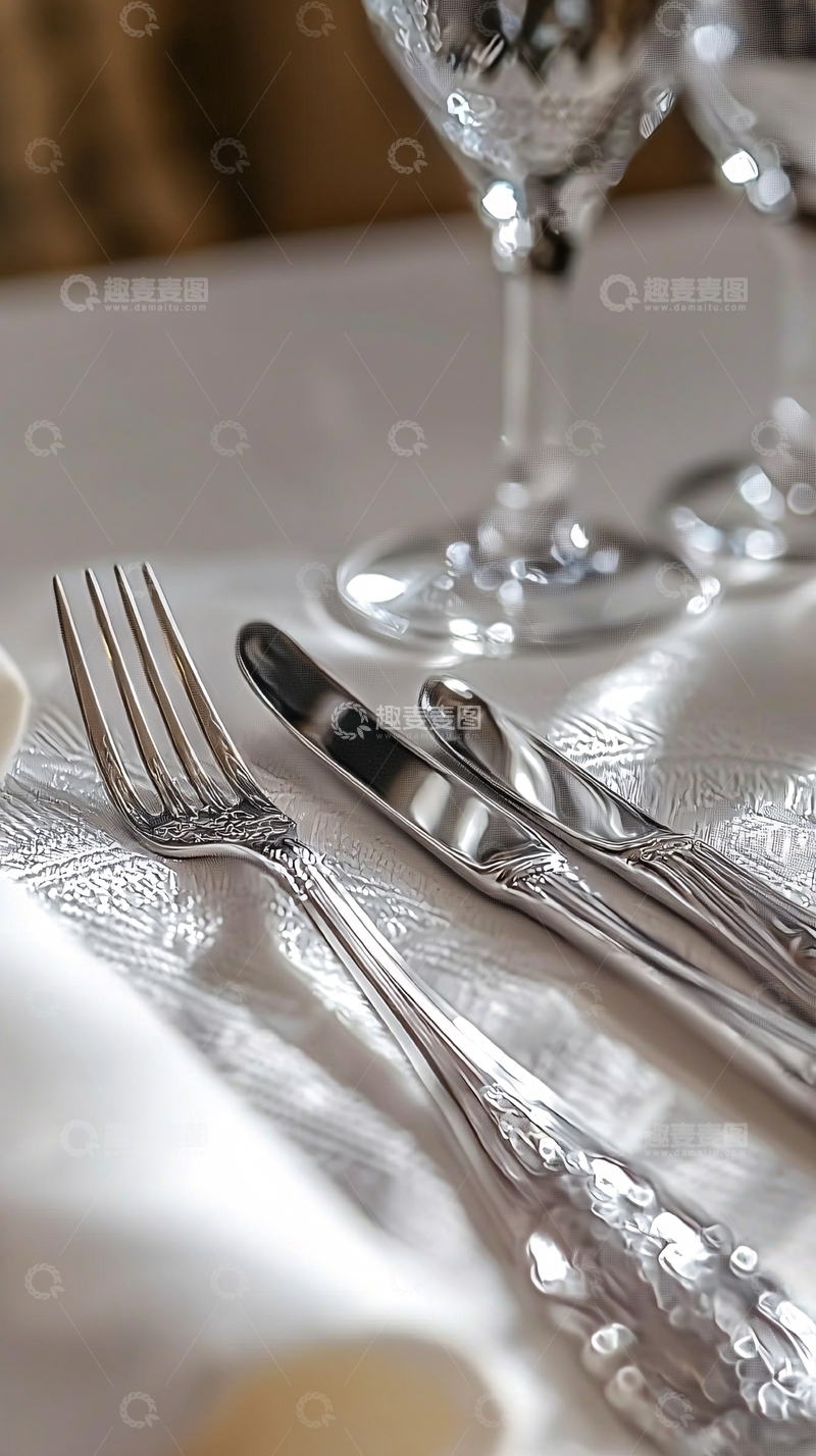 高清大图下载【趣麦麦图】餐桌上的刀叉与酒杯