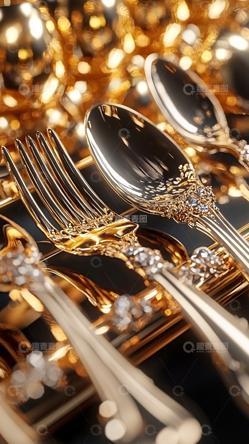 高清大图下载【趣麦麦图】奢华金色餐具套装