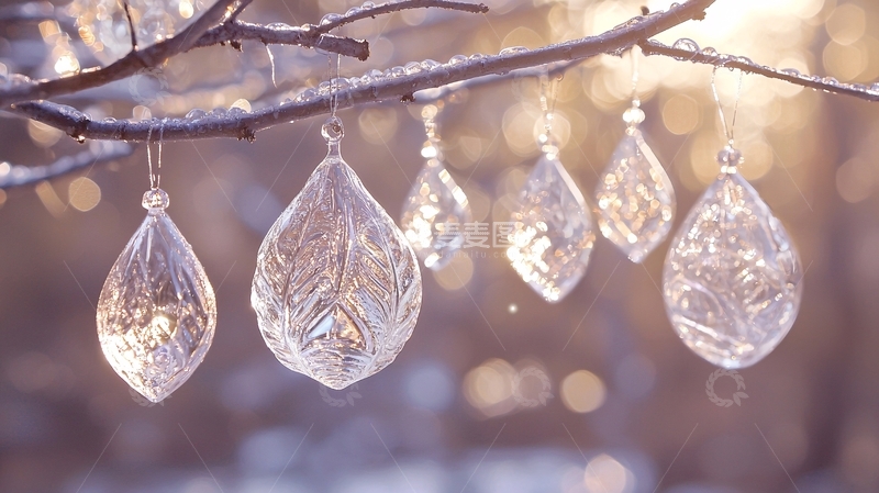 高清大图下载【趣麦麦图】树枝上透明水晶装饰
