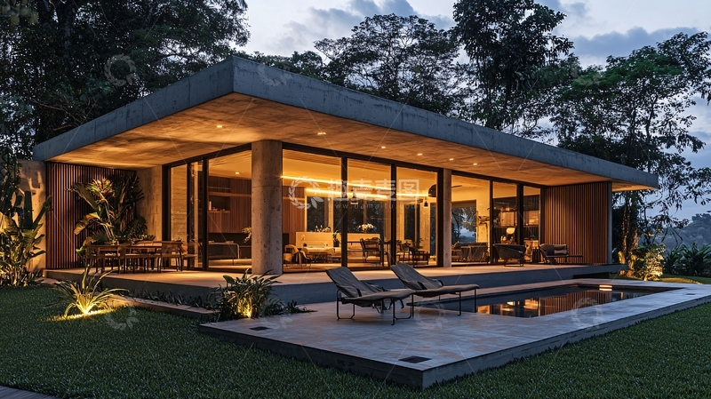 高清大图下载【趣麦麦图】现代简约别墅夜景