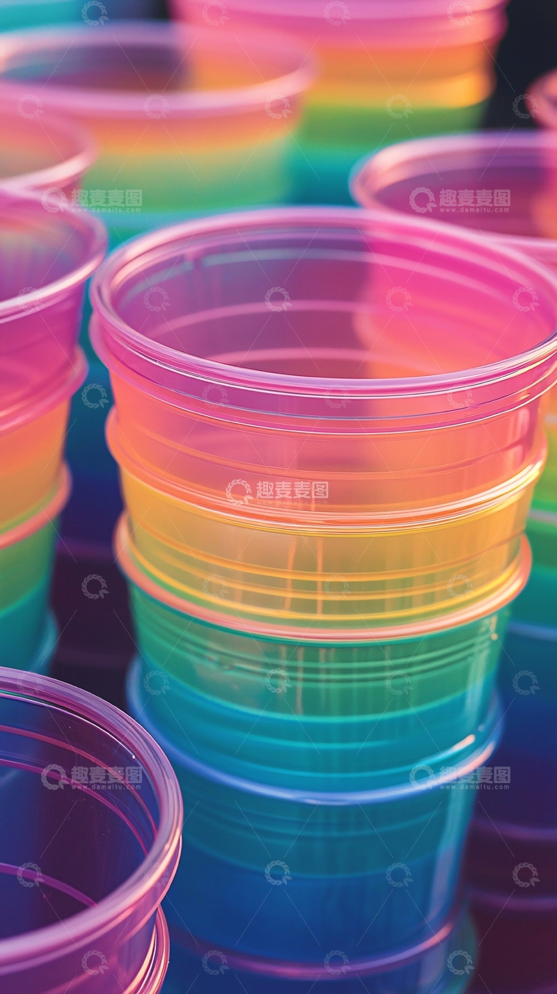 高清大图下载【趣麦麦图】彩虹色塑料杯堆叠