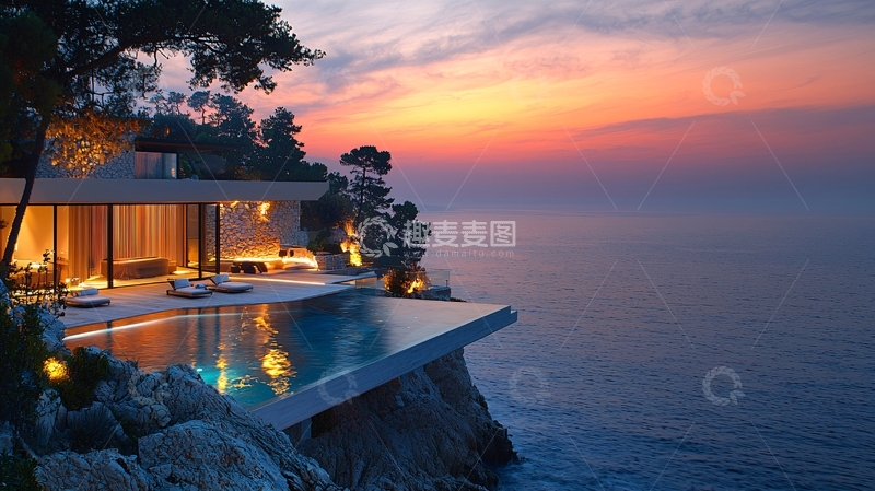 高清大图下载【趣麦麦图】悬崖边上的现代海景别墅