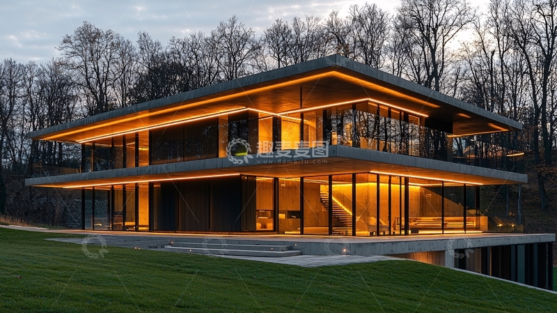 高清大图下载【趣麦麦图】现代简约风格住宅夜景