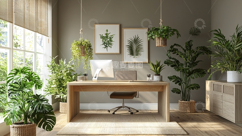 高清大图下载【趣麦麦图】舒适绿色植物环绕的办公空间