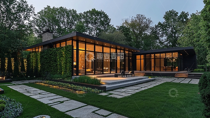 高清大图下载【趣麦麦图】现代简约玻璃幕墙别墅