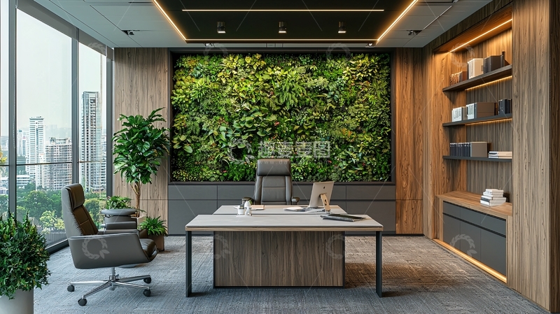 高清大图下载【趣麦麦图】现代简约绿色植物办公室