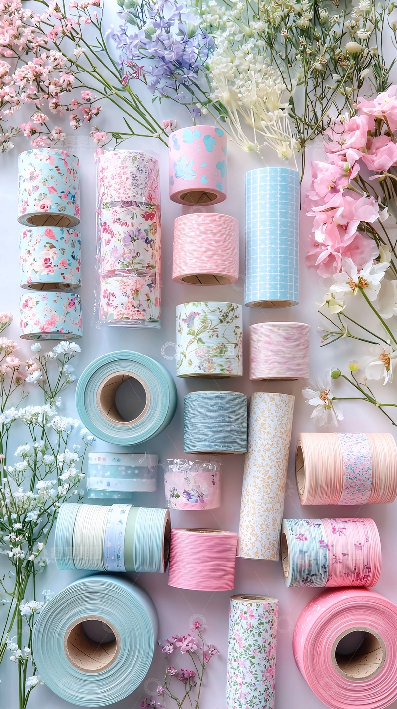 高清大图下载【趣麦麦图】粉色系花卉和纸胶带