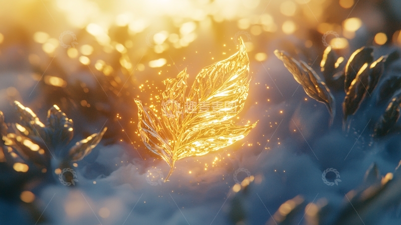 高清大图下载【趣麦麦图】金色发光树叶