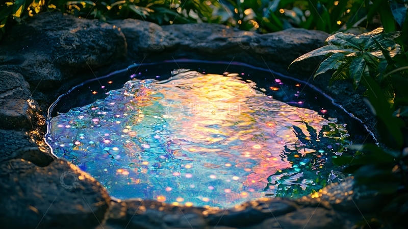 高清大图下载【趣麦麦图】夜晚花园小水池灯光