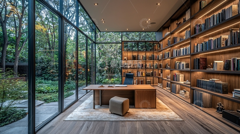 高清大图下载【趣麦麦图】森林边的现代书房