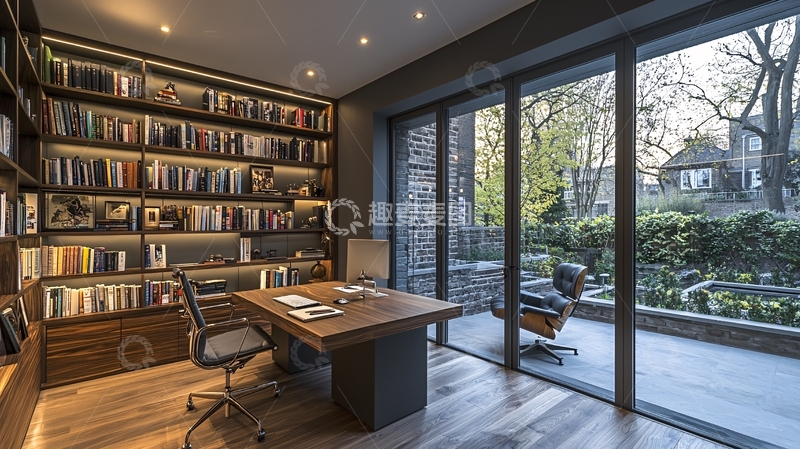 高清大图下载【趣麦麦图】豪华书房带落地窗